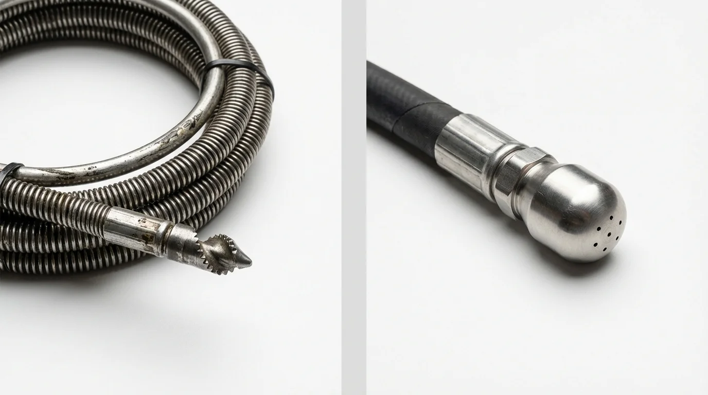 Drain snake cable and hydro jetting nozzle used for drain cleaning in Grand Saline, TX