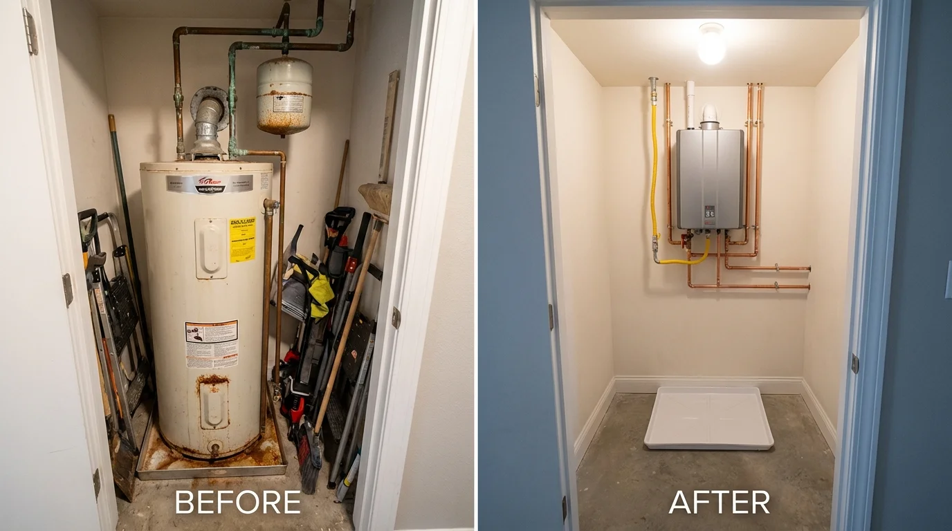 Tank water heater versus wall-mounted tankless unit comparison for Grand Saline, TX homeowners