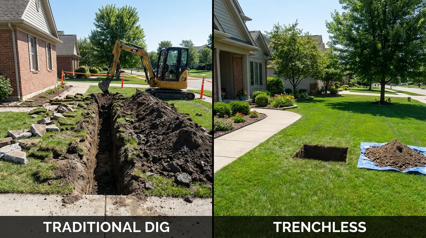 Trenchless sewer repair with minimal yard damage versus traditional excavation in Grand Saline, TX